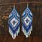 Bohemian Style Tassel Dangle Earrings, with Geometric Glass Beads Handmade, Platinum, Blue, 120x32mm