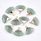 Electroplate Natural Green Aventurine Pendants, with Brass Findings, Faceted, Triangle, Golden, 17~18x19~20x6~7mm, Hole: 1.8mm