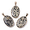 Natural Dalmatian Jasper Pendants, with Light Gold Plated Brass Edge and Snap on Bail, Oval, 35~36x21.5x6.5mm, Hole: 6x8mm