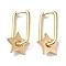 Brass Dangle Hoop Earrings, Star, Real 18K Gold Plated, 28.5x13mm
