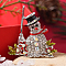 Christmas Theme Golden Alloy Rhinestone Brooch Pin, Colorful, Snowman