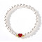 Minimalist ABS Imitation Pearl Round Beads Stretch Bracelets, Heart Brass Bead Bracelets for Women, Dark Red, Inner Diameter: 6-7/8 inch(17.5cm)