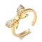 Bowknot Brass Micro Pave Clear Cubic Zirconia Open Cuff Rings for Women, Real 18K Gold Plated, Bowknot: 9x16.5mm, Adjustable