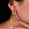 French Retro Oval Stainless Steel Stud Earrings, Real 18K Gold Plated