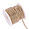 Brass Rhinestone Strass Chains, with Spool, Rhinestone Cup Chains, Raw(Unplated), Nickel Free, Crystal, 3mm, about 10yards/roll