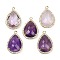 Natural Amethyst Faceted Pendants, Rack Plating Brass Micro Pave Clear Cubic Zirconia Teardrop Charms, Golden, 24.5x16.5x6.5mm, Hole: 1.6mm