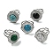 Flat Round 304 Stainless Steel Open Cuff Rings, Synthetic Malachite & Turquoise Finger Rings for Women Men, Stainless Steel Color, Adjustable