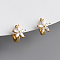 S925 Sterling Silver Flower Hoop Earrings, with Clear Cubic Zirconia, Golden, 7x10mm