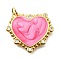 Brass Micro Pave Cubic Zirconia Enamel Pendants, Heart, with Jump Ring, Lead Free & Cadmium Free, Real 18K Gold Plated, Rack Plating, Lasting Plated, Hot Pink, 20.5x24x2.5mm, Hole: 3mm