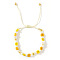 Bohemian Style Glass Seed Round Beads Braided Bead Bracelets for Women, Daisy, with Plastic Imitation Pearl, Yellow, Inner Diameter: 11 inch(28cm)
