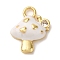 Brass Micro Pave Clear Cubic Zirconia Enamel Pendants, Mushroom Charms, Rack Plating, Long-Lasting Plated, Cadmium Free & Lead Free, Real 18K Gold Plated, White, 17x13.5x5mm, Hole: 2.5mm