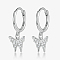 Rhodium Plated 925 Sterling Silver Micro Pave Cubic Zirconia Dangle Hoop Earrings, Butterfly, with S925 Stamp, Platinum, 20x8mm