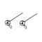 Non-Tarnish 304 Stainless Steel Ball Post Stud Earring Findings, with Loop, Stainless Steel Color, 16x4mm, Hole: 1.5~2mm, Pin: 0.8mm