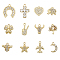 48Pcs 12 Styles Rack Plating Alloy Pendants, with Crystal Rhinestone, Cross & Bee & Heart & Guitar & Tree Charms, Light Gold, 12.5~21x10~18.5x2~4.5mm, Hole: 1.2~2mm, 4Pcs/style