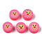 Handmade Polymer Clay Beads, for DIY Jewelry Crafts Supplies, Flat Round with Duck, Hot Pink, 8.5~9.5x4~5mm, Hole: 1.6mm