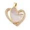 Brass & Shell & Clear Cubic Zirconia Pendants, Cadmium Free & Lead Free, Heart, Real 18K Gold Plated, 26.5x25.5x5mm, Hole: 3.5x4mm