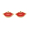 Ion Plating(IP) 304 Stainless Steel Enamel Charms, Real 18K Gold Plated, Lip Charm, Red, 7.5x14x1.5mm, Hole: 1mm