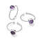 Natural Amethyst Cuff Rings, Rack Plating Brass Open Rings for Women, Platinum, 1.5~2.5mm, Inner Diameter: 18mm