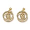 Brass Micro Pave Clear Cubic Zirconia Pendants, Long-Lasting Plated, Flat Round with Star, Real 18K Gold Plated, 21x19x2.5mm, Hole: 4x3.5mm