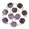 Natural Amethyst Links connectors, with Brass Findings, Square, Golden, 21x13x5~5.5mm, Hole: 2.5mm
