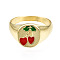Rack Plating Alloy Enamel Wide Band Rings, Cadmium Free & Lead Free, Cherry, Light Gold, Red, US Size 7 1/2(17.7mm)