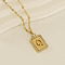 304 Stainless Steel Micro Pave Clear Cubic Zirconia Rectangle with Hollow Letter Pendant Necklaces, Real 18K Gold Plated, Letter Q, 17.72 inch(45cm)