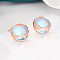 Flat Round with Deer Horn Pattern Brass Stud Earrings, with Natural Moonstone, Rose Gold, 9mm