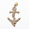 304 Stainless Steel Big Pendants, with Rhinestone, Anchor and Snake, Golden, 63x35x6.5mm, Hole: 10x7mm