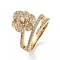 Clear Cubic Zirconia Flower Adjustable Ring, Brass Jewelry for Women, Lead Free & Cadmium Free, Real 18K Gold Plated, Inner Diameter: 17mm