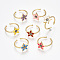 Brass Micro Pave Cubic Zirconia Cuff Rings, Open Rings, with Enamel, Star, Nickel Free, Real 16K Gold Plated, Mixed Color, US Size 5 3/4(16.3mm)