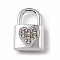 Alloy Crystal Rhinestone Pendants, Lock with Heart Charm, Platinum, 15x9.5x3.5mm, Hole: 5x5mm