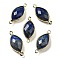 Natural Lapis Lazuli Faceted Connector Charms, Rack Plating Brass Horse Eye Links, Golden, 25x11.5x5.5mm, Hole: 1.6mm