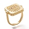 Brass Micro Pave Cubic Zirconia Cuff Rings, Open Rings, Square with Lion, Textured, Cadmium Free & Lead Free, Real 18K Gold Plated, Inner Diameter: 17x15.5mm