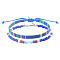 2Pcs 2 Styles Bohemian Fibre Woven Braided Bracelets Set, Glass Seed Beads Bracelets, Cornflower Blue, 7-7/8 inch(20cm)