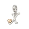Brass European Dangle Charms, Heart Letter Large Hole Pendants, Platinum & Golden, Letter X, 25.5~30.5mm, Hole: 6mm