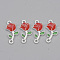 Alloy Links connectors, with Enamel, Rose, Silver, Red, 21x10x2mm, Hole: 1.5mm