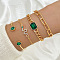 4Pcs 4 Styles Alloy Chain Bracelet & Bangle Set for Women, with Rhinestone & Glass, Green, 7-7/8 inch(20cm)