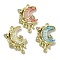 Rack Plating Alloy Rhinestone Pendants, with Resin, Lead Free & Cadmium Free & Nickel Free, Moon Charms, Golden, 23x16x4.5mm, Hole: 1mm