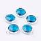 Silver Color Plated Brass Glass Flat Round Charms, Faceted, Marine Blue, 12x8.5x3mm, Hole: 1.5mm
