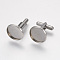 Tarnish Resistant 304 Stainless Steel Cuffinks, Flat Round, Stainless Steel Color, Tray: 18mm, 27x20mm