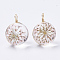 Glass Pendants, with Dried Flower Inside & Brass Findings, Round, Golden, Pink, 19x14mm, Hole: 2mm