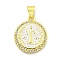 Rack Plating Brass Micro Pave Cubic Zirconia Pendants, with Enamel Cadmium Free & Lead Free, Real 18K Gold Plated, Flat Round, White, 18x15x4mm, Hole: 5mm