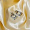 Fashionable Statement Style Rectangle Brass Stud Dangle Earrings for Women