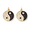 Rack Plating Brass Micro Pave Clear & Black Cubic Zirconia Pendants, Long-Lasting Plated, Cadmium Free & Lead Free, Flat Round with Yin Yang, Real 18K Gold Plated, 20.5x18x2.5mm, Hole: 3.6mm