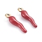 Ion Plating(IP) 304 Stainless Steel Pendants, Enamelled Sequins, Horn of Plenty/Italian Horn Cornicello Charms, Golden, Dark Red, 17.5x4.5x3.5mm, Hole: 1mm