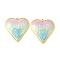 304 Stainless Steel Enamel Pendants, Heart Charms, Ion Plating(IP), Real 18K Gold Plated, Light Sky Blue, 31x29.5x3mm, Hole: 1.8mm