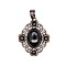 Retro Hollow Natural Obsidian Pendants, Flower Rhombus Pendants, with Red Copper Metal Finding, 33x27x7mm