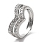 Cubic Zirconia Crown Adjustable Rings, Rack Plating Brass Ring, Lead Free & Cadmium Free, Long-Lasting Plated, Platinum, Inner Diameter: 19mm