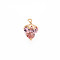Brass Rhinestone Charms, Nickel Free, Strawberry, Light Amethyst, Real 18K Gold Plated, 14x9x7mm, Hole: 1mm