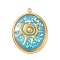 304 Stainless Steel Epoxy Resin with Natural Shell and Sequins Inside Pendants, Oval with Shell Shape Charms, Real 18K Gold Plated, PVD Vacuum Plating, Deep Sky Blue, 25x19.5x3mm, Hole: 1.5mm
